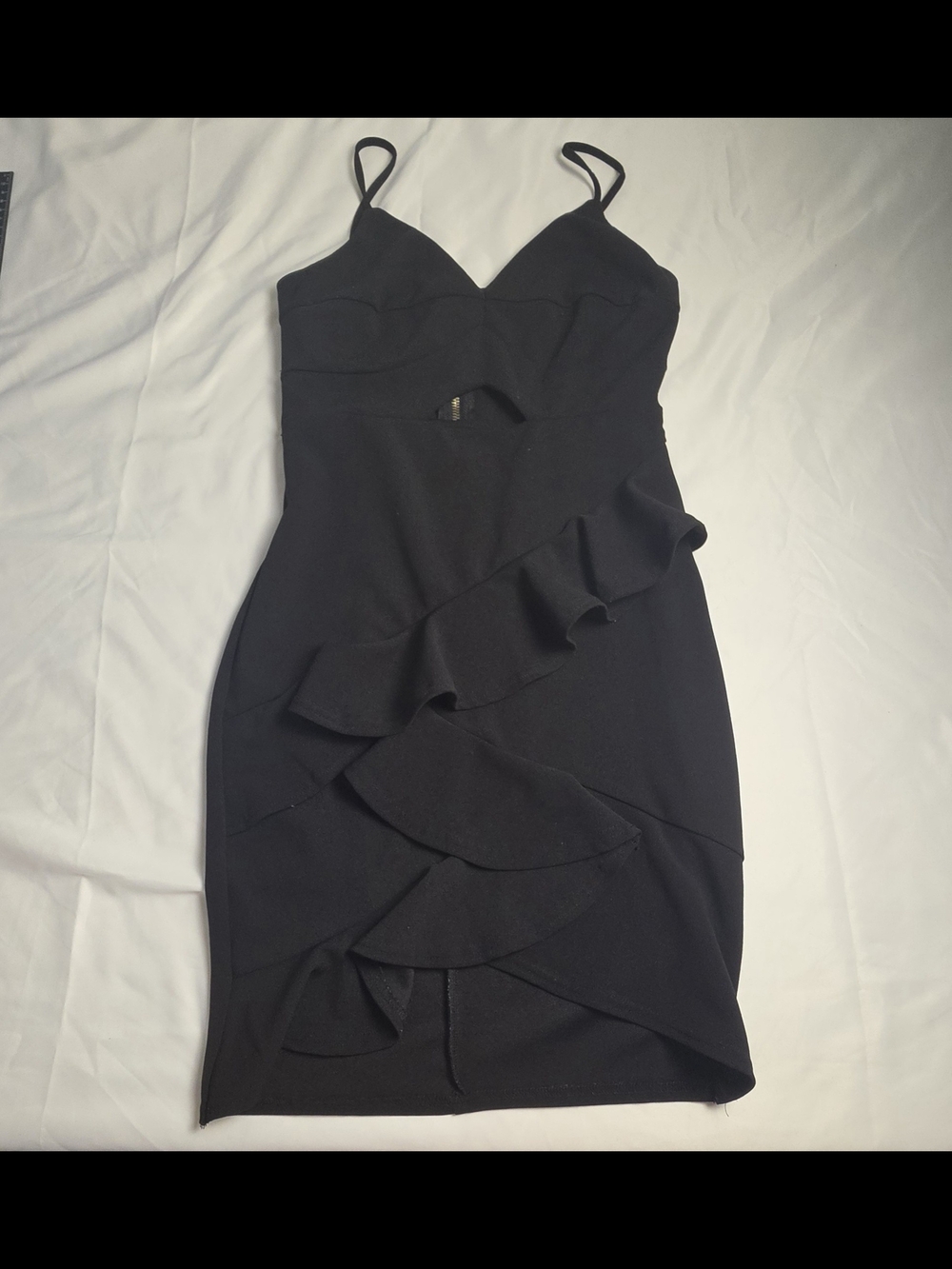 Y2K Madrag Little Black Dress 
Ruffle Bodycon Cocktail Dress Size M